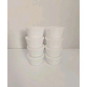 Vintage Set Of 8 Glassbake Milk Glass Custard Cups White Dessert Bowls Ramekins